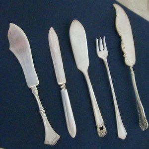 "VINTAGE SILVER PLATE SERVING PIECES (5 PCS.) CLEANED & STILL USEABLE"
